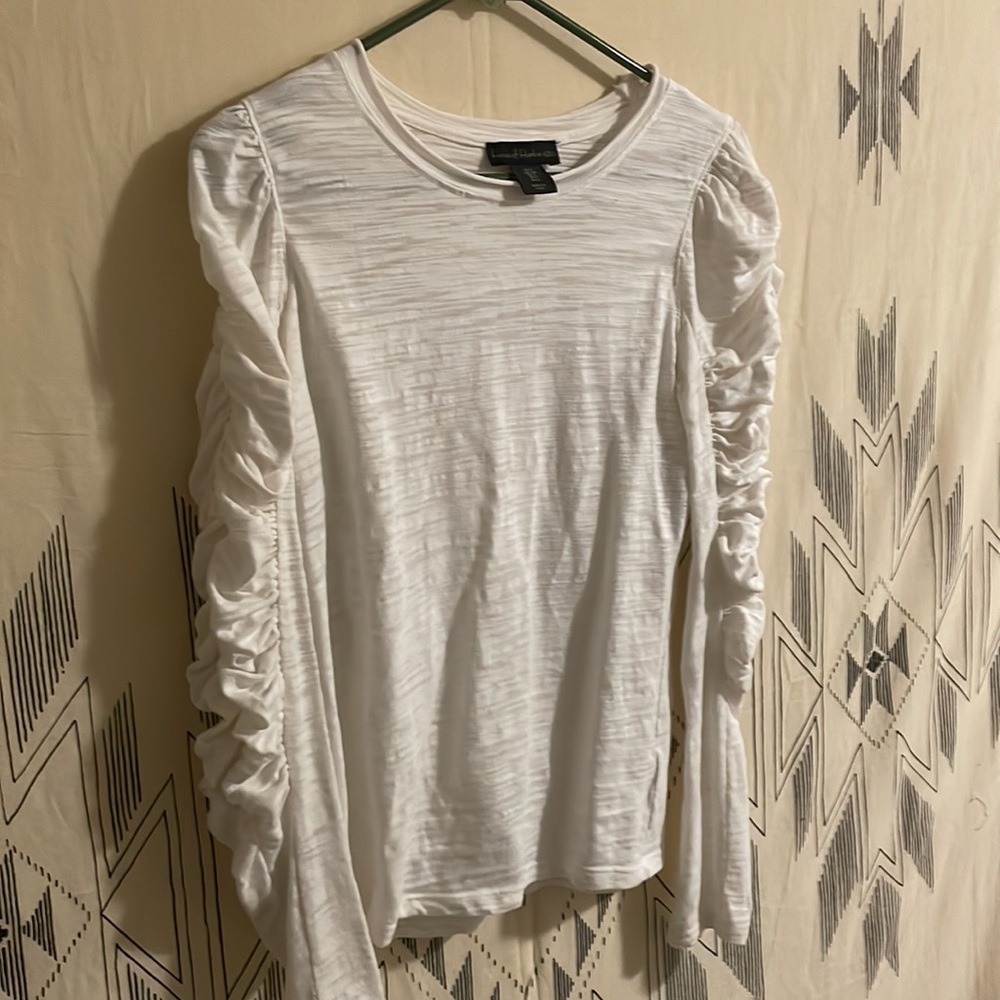 House of Harlow white rouched long-sleeve tshirt // Sz S - Picture 3 of 4